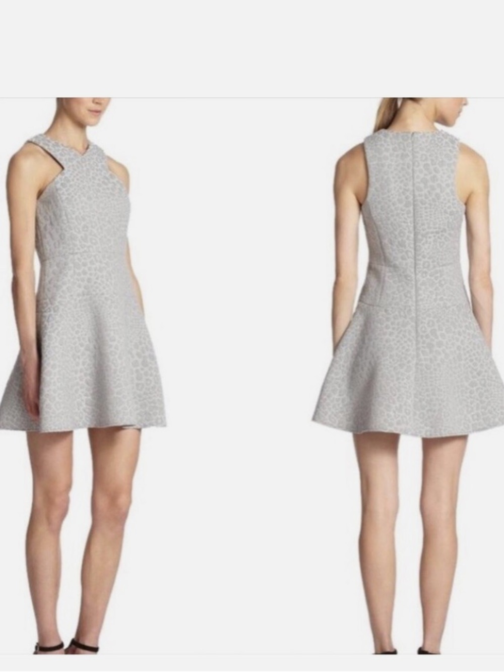 Tibi Light Gray Sleeveless Jacquard Fit-and-Flare Mini Dress